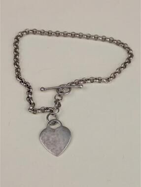 1990's dainty sterling silver heart charm bracelet